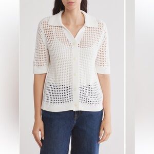 Design 365 White Knit Button-Up Top